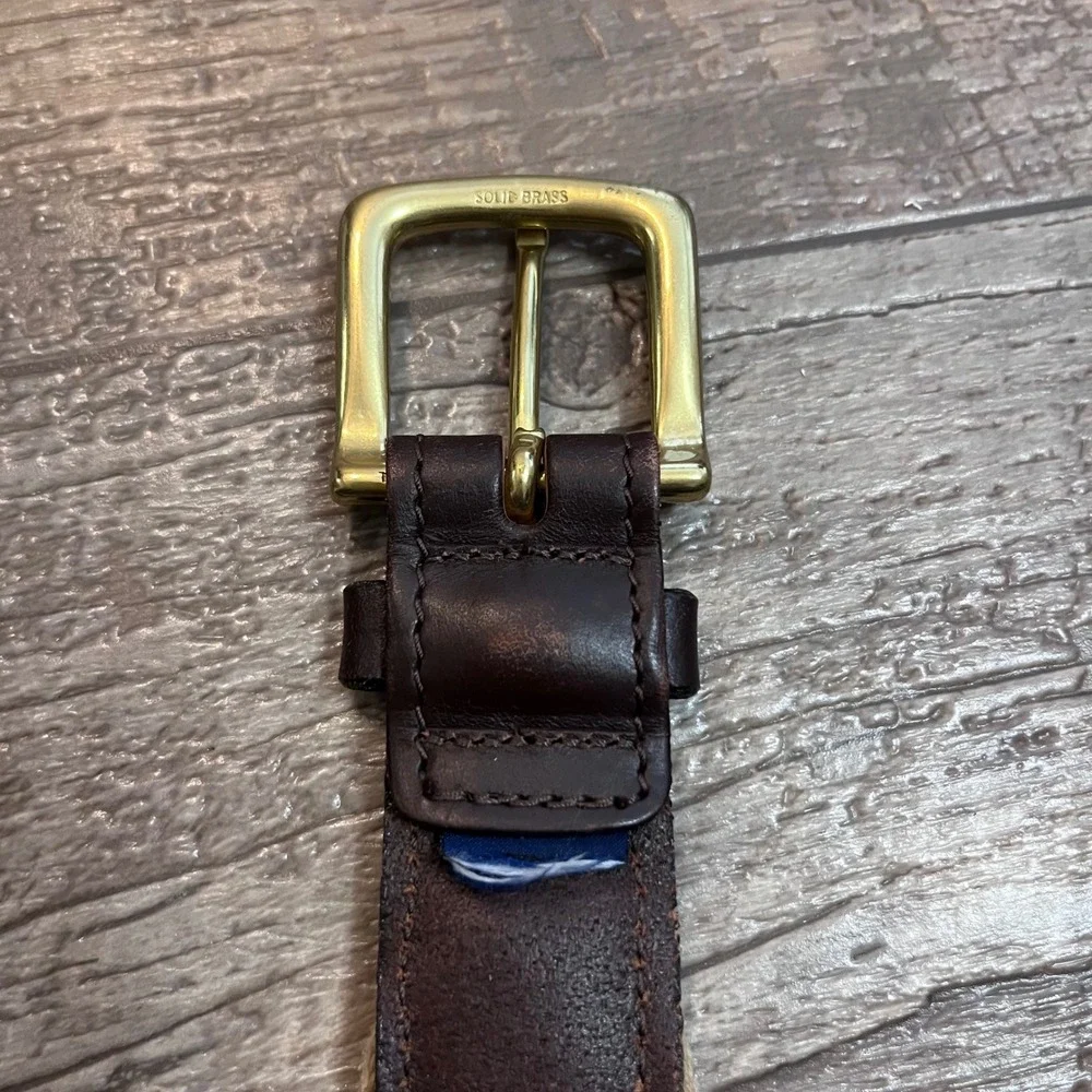 Vineyard‎ Vines Kids Canvas Club Belt Khaki Navy Blue W 1896 Leather Brass 24